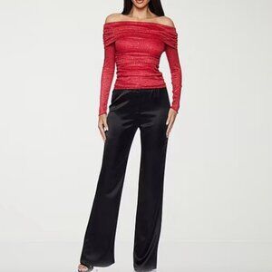 Premier Amour Off The Shoulder Womens Long Sleeve Blouse , RED , Sz L